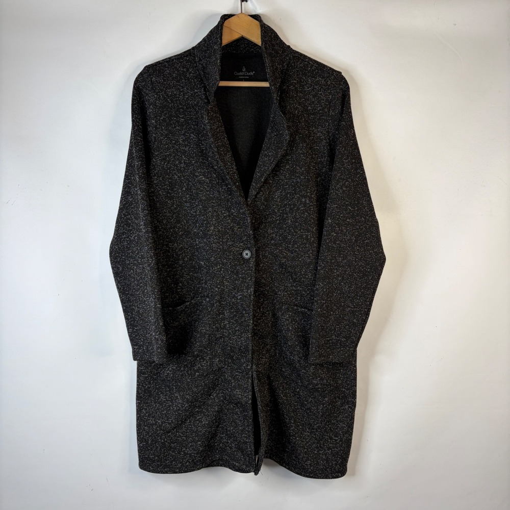 Cuddl Duds Cardigan Women Large Black Marled Fleece Lined Long Single Button